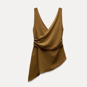 Zara NWT green asymmetrical hem surplice top